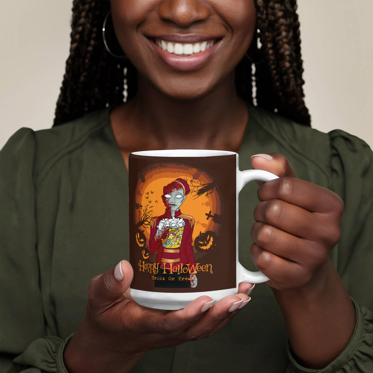 Zombie Popcorn Halloween Mug