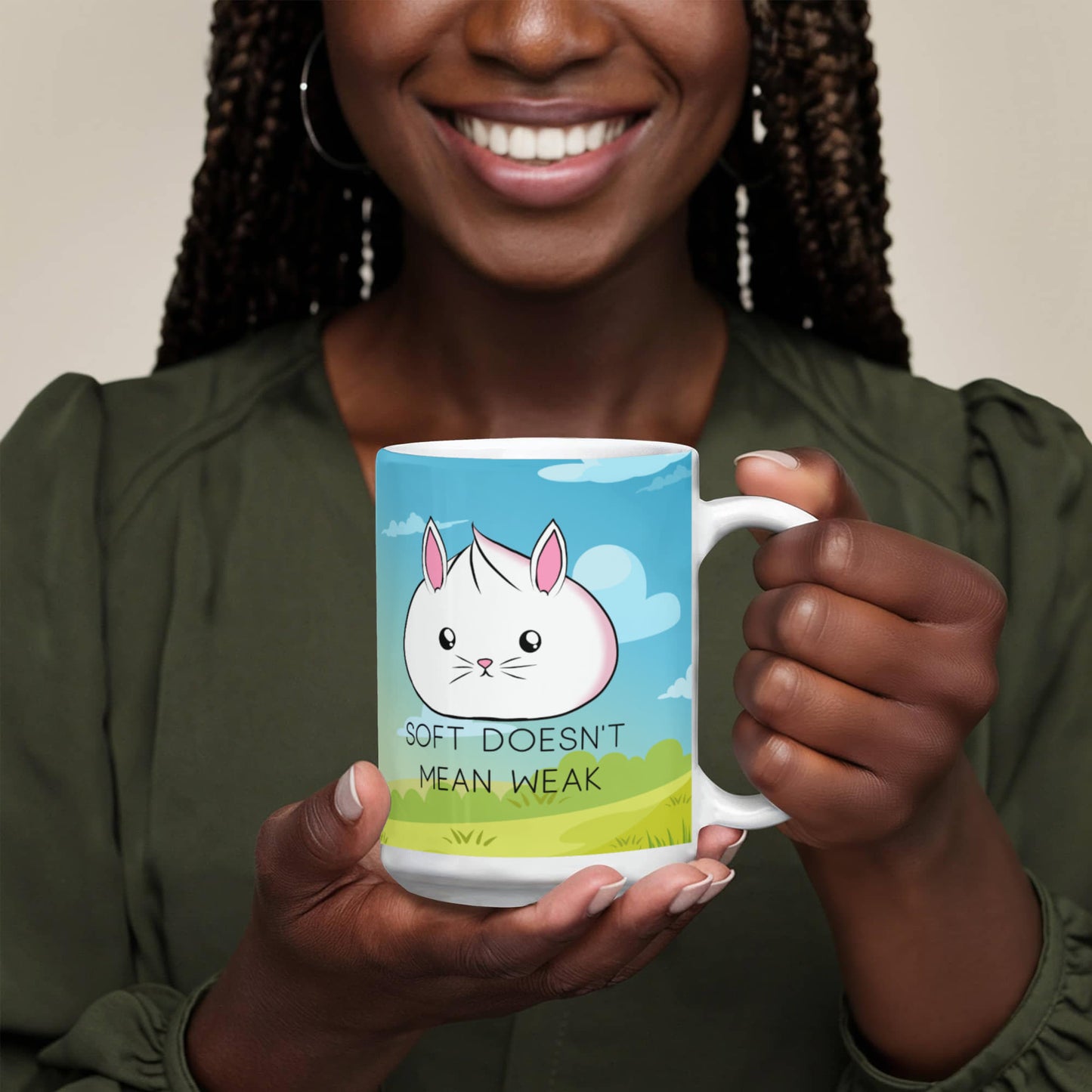 Soft Doesn’t Mean Weak Mug – Cute Bunny Coffee Cup