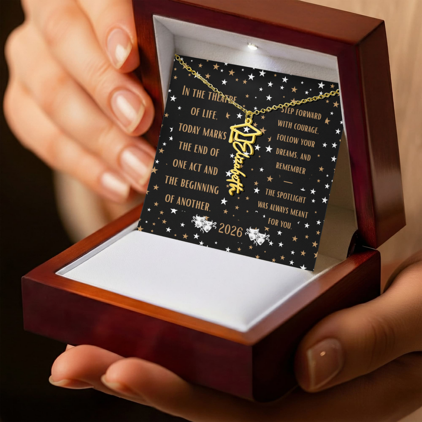 In the theatre of life Graduation Name Necklace