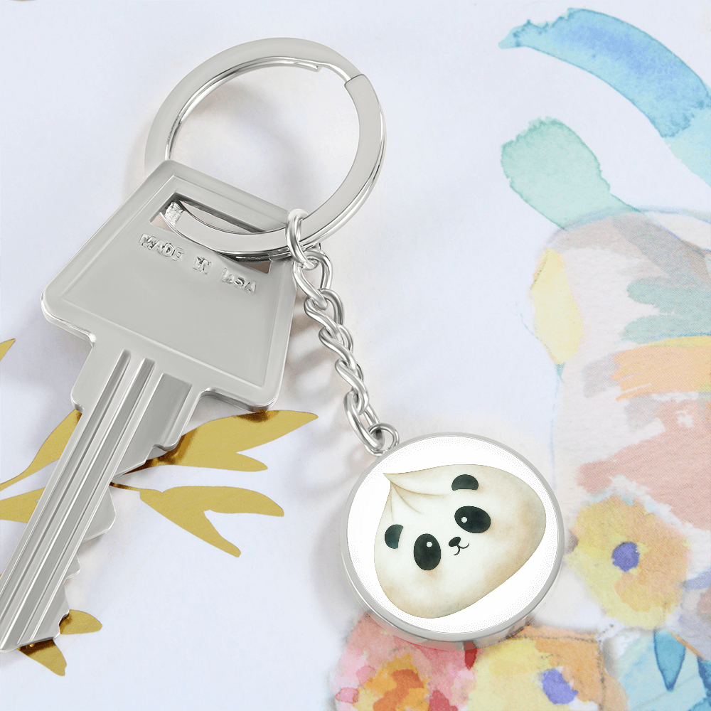 Watercolor Panda Dumpling Personalized Keychain