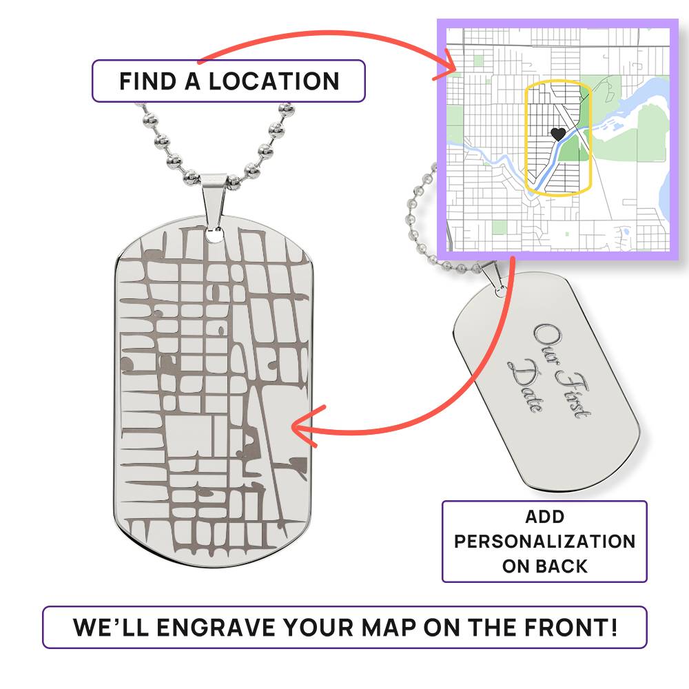 Personalized Map Dog Tag Necklace – Custom Location Engraved Keepsake