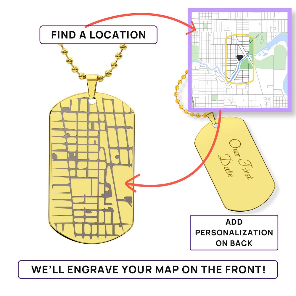Personalized Map Dog Tag Necklace – Custom Location Engraved Keepsake
