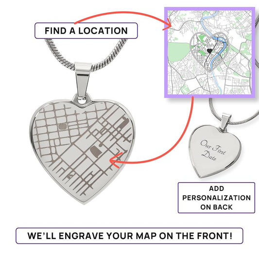 Personalized Heart Map Necklace – Custom Location Engraved Jewelry