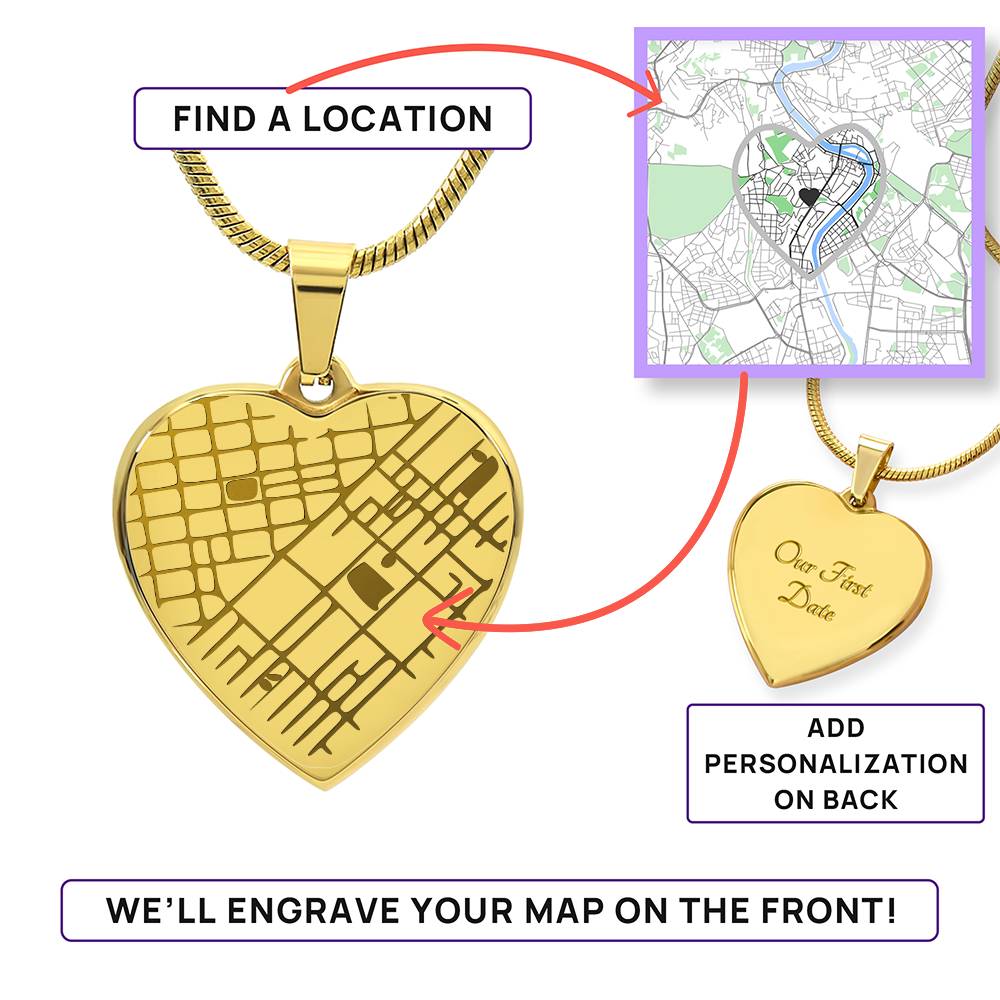 Personalized Heart Map Necklace – Custom Location Engraved Jewelry