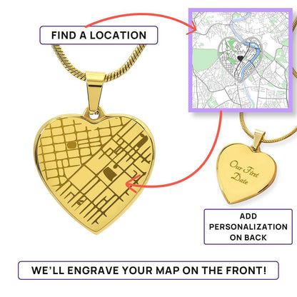 Personalized Heart Map Necklace – Custom Location Engraved Jewelry