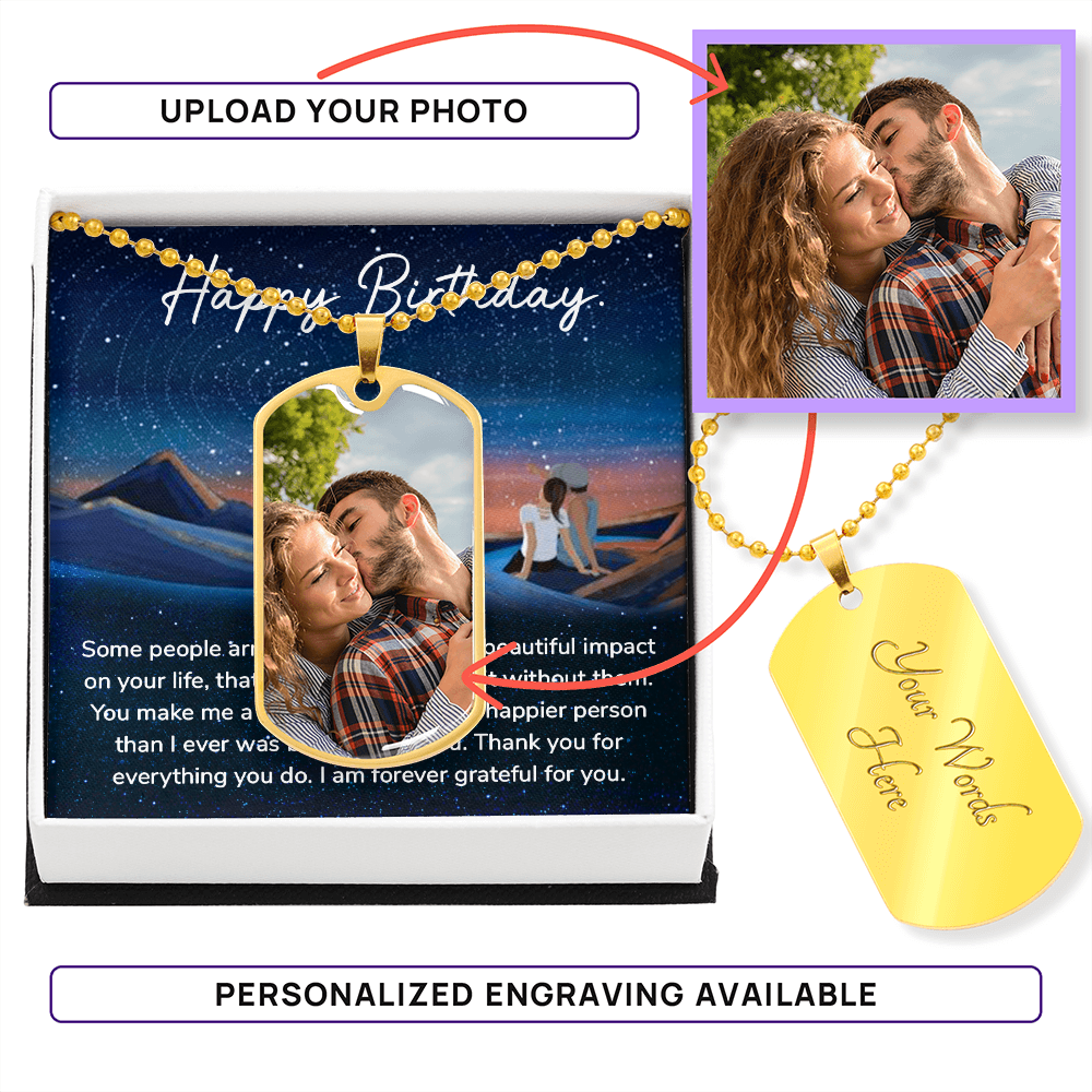 Photo Dog Tag Necklace "Happy Birthday"