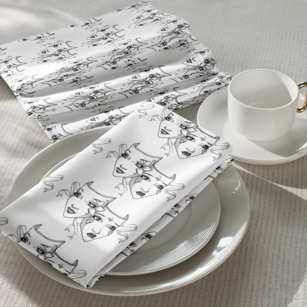 Artistic Dual Faces Cloth Napkin Set – Elegant Sketch-Style Design | Reusable & Soft 20"x20" Napkins (4-Pack)