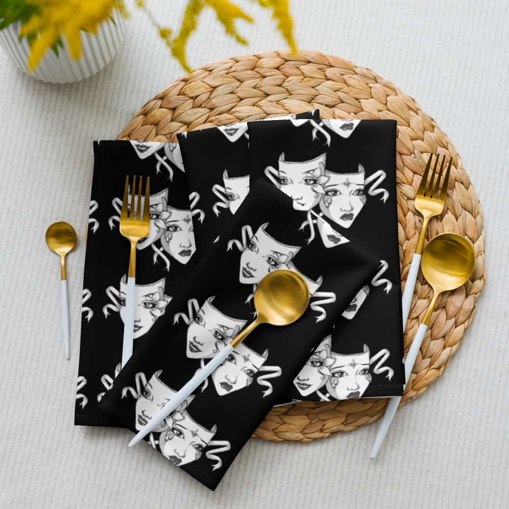 Artistic Dual Faces Cloth Napkin Set | Black (4-Pack)