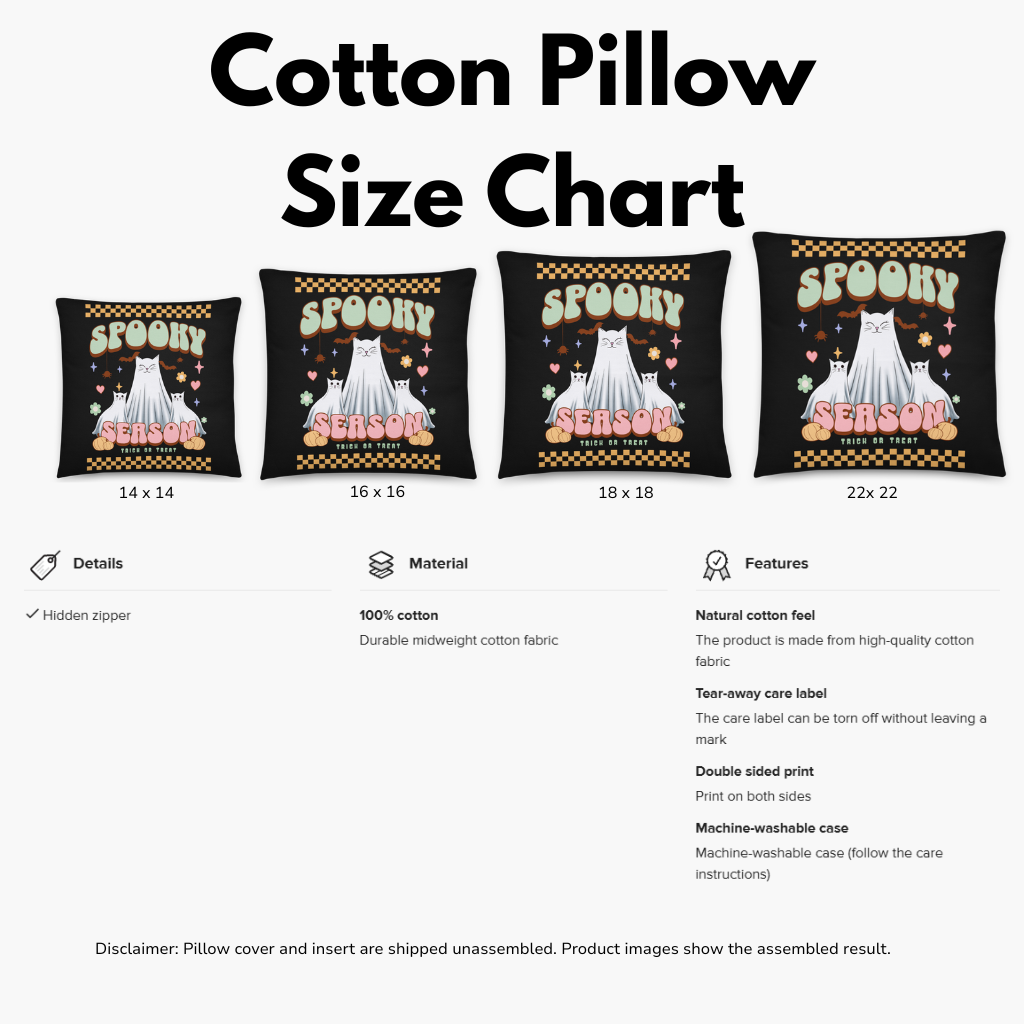 Spooky Season Ghost Cat Cotton Pillow – Cute Halloween Throw Pillow