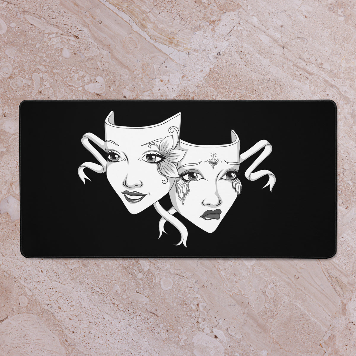 Theatre Drama Mask Desk Mat – Anti-Slip Gaming & Work Surface