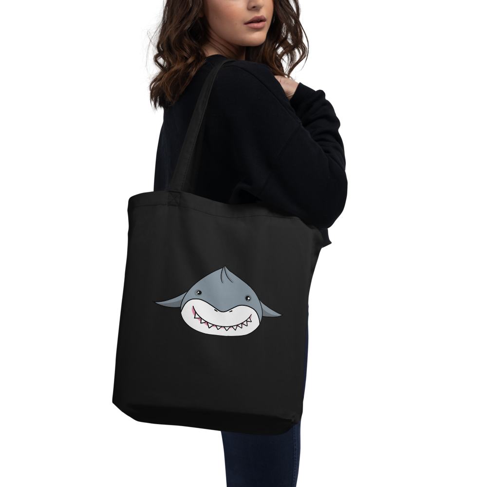 Organic Cotton Shark One Sided Tote Bag - Eco-Friendly, Durable, and Stylish Grocery and Everyday Bag