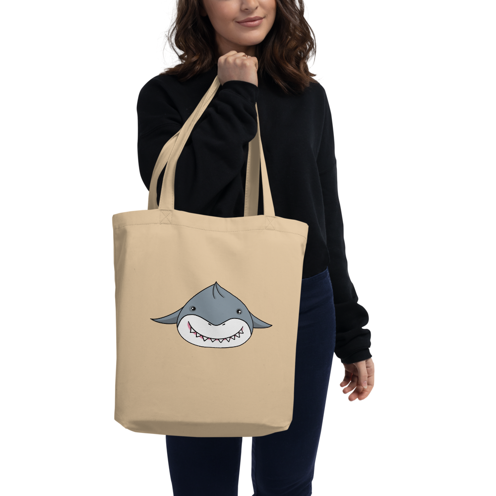 Organic Cotton Shark One Sided Tote Bag - Eco-Friendly, Durable, and Stylish Grocery and Everyday Bag