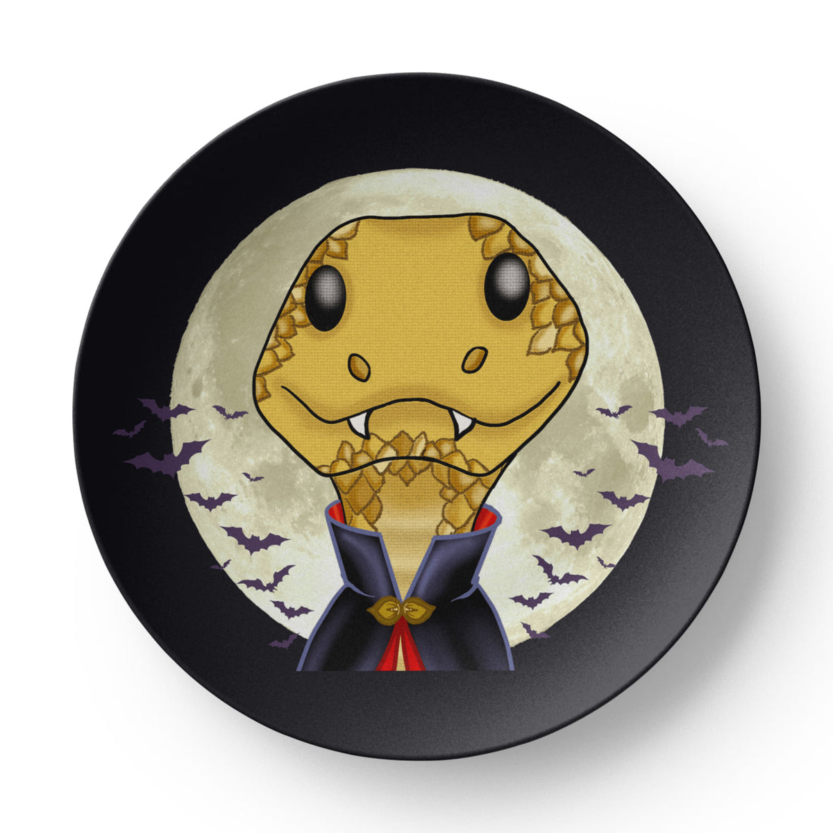 Vampire Snake gothic 10 inch plate with full moon and bats by Jennifer Esquire Creations